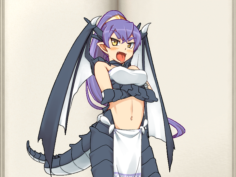 1girl adult breasts dragon_girl dragon_pup midriff mon-musu_quest! naughty_face official_art older tongue tongue_out wings