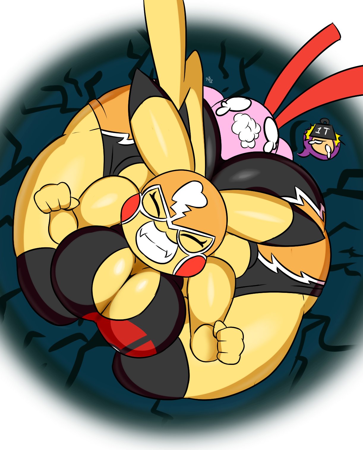 2018 ambiguous_gender anthro better_version_at_source big_breasts big_butt bird's-eye_view breasts butt cleavage clothed clothing cosplay_pikachu domination duo eyes_closed female female_domination fight high-angle_view huge_butt hyper hyper_butt kirbot12 kirby kirby_(series) larger_female mammal mask nintendo not_anthro pain pikachu pikachu_libre pinned pok&eacute;mon pok&eacute;mon_(species) size_difference skimpy smaller_ambiguous smile thick_thighs video_games voluptuous waddling_head wide_hips