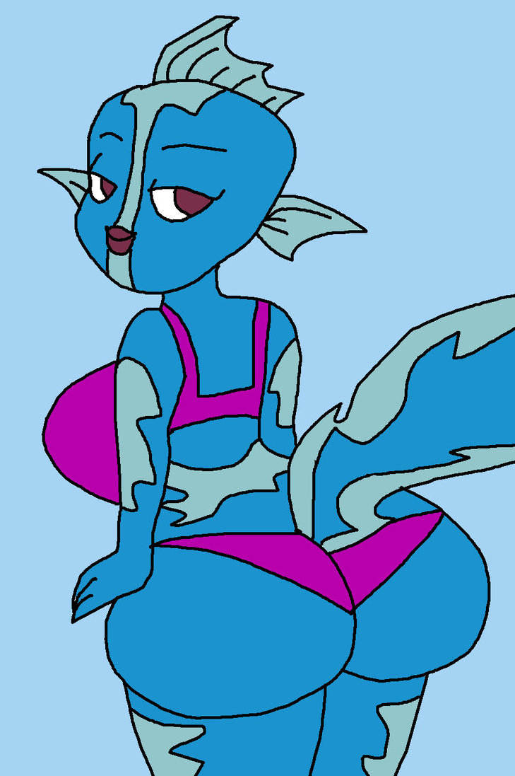 activision anthro big_butt bikini breasts butt clothing eel female fin fish humanoid invalid_tag looking_at_viewer looking_back marine portalmasterdan64 punk_shock seductive side_boob simple_background skylanders skylanders_swap_force swimsuit thick_thighs two_piece