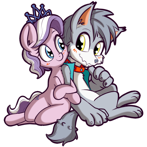 2018 alpha_channel anibaruthecat anthro blaze-lupine_(character) blush canine diamond_dog_(mlp) diamond_tiara_(mlp) dog duo earth_pony equine eyelashes female feral friendship_is_magic hair horse male male/female mammal multicolored_hair my_little_pony pony simple_background transparent_background two_tone_hair