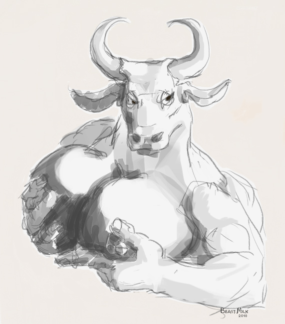 beastmilk bovine breasts determined female horn looking_away mammal muscular sketch