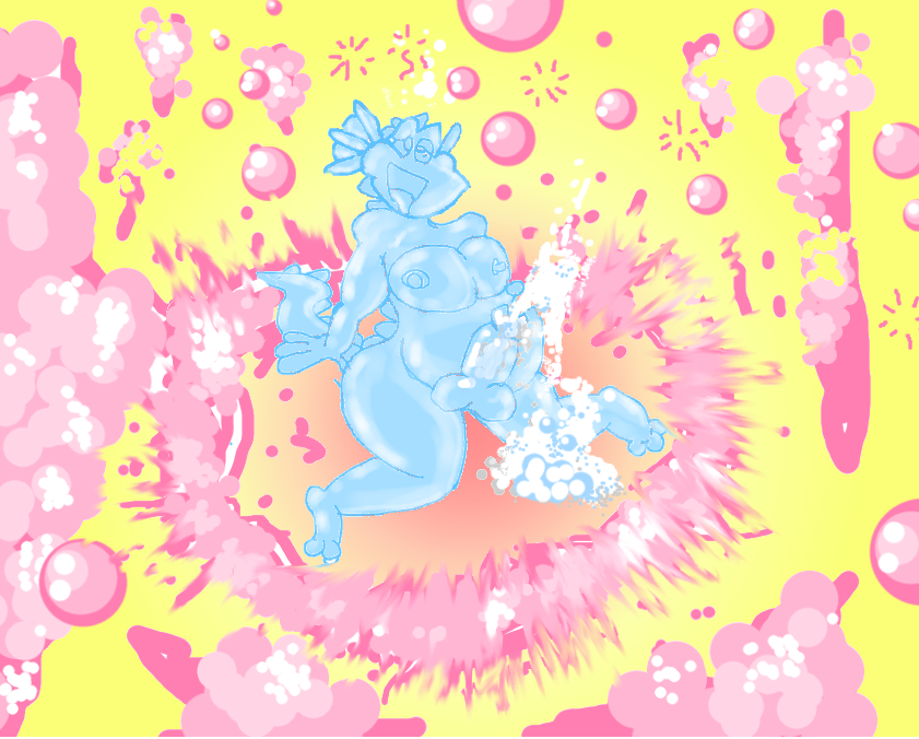 ahegao anthro belly big_belly big_breasts blubglub blue_body breasts bubble candy dragon erection food gum herm huge_breasts intersex looking_pleasured messy nipples nude orgasm penis simple_background soap solo tongue tongue_out