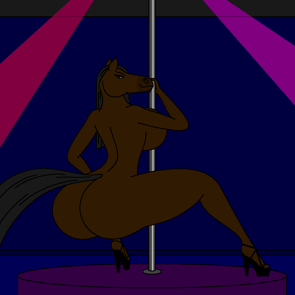 anthro big_breasts big_butt breasts butt dancing equine female horse huge_breasts huge_butt mammal mostly_nude pole pole_dancing solo strip_club stripper wide_hips