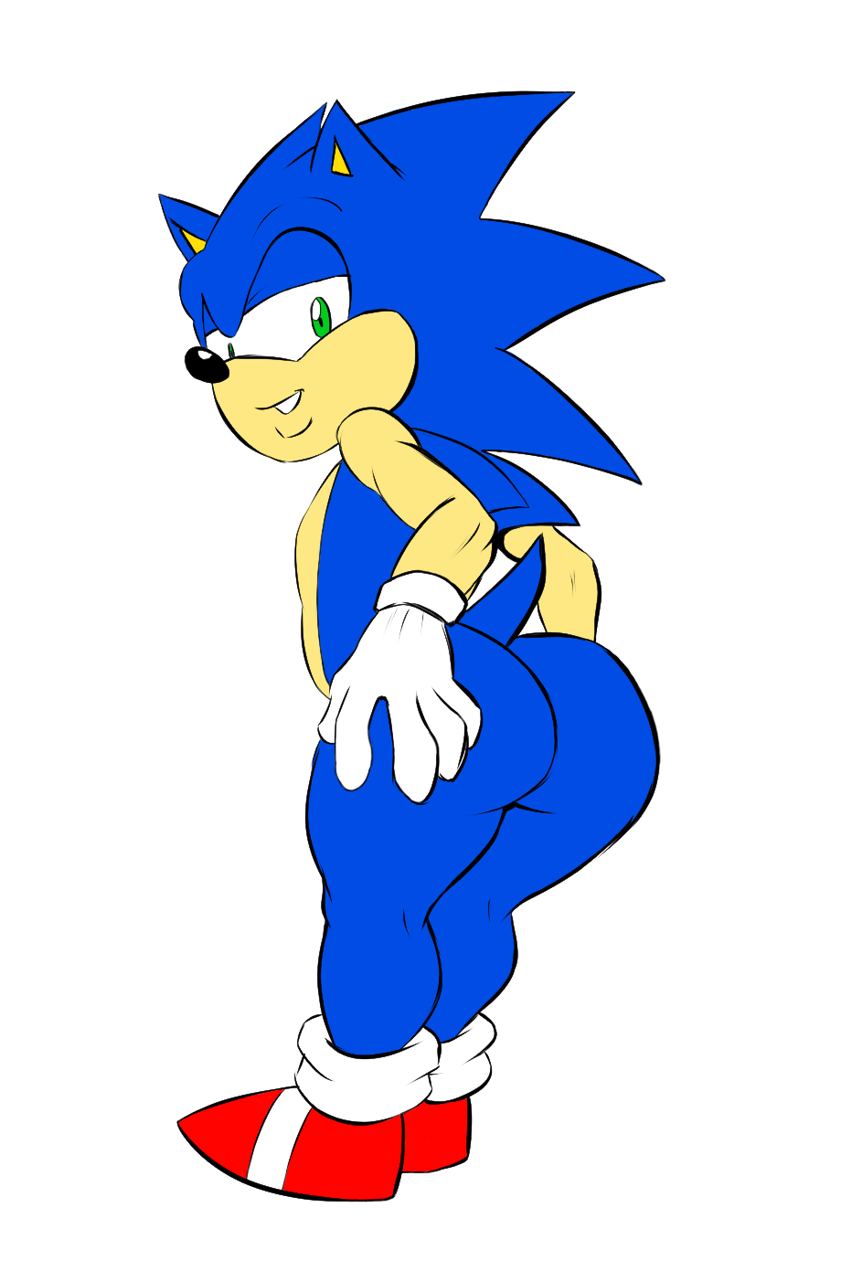 anthro big_butt butt butt_grab clothing color_edit colored edit footwear gloves hand_on_butt hedgehog looking_back male mammal oasissonik presenting shoes simple_background smile solo sonic_(series) sonic_the_hedgehog standing thick_thighs video_games white_background wide_hips
