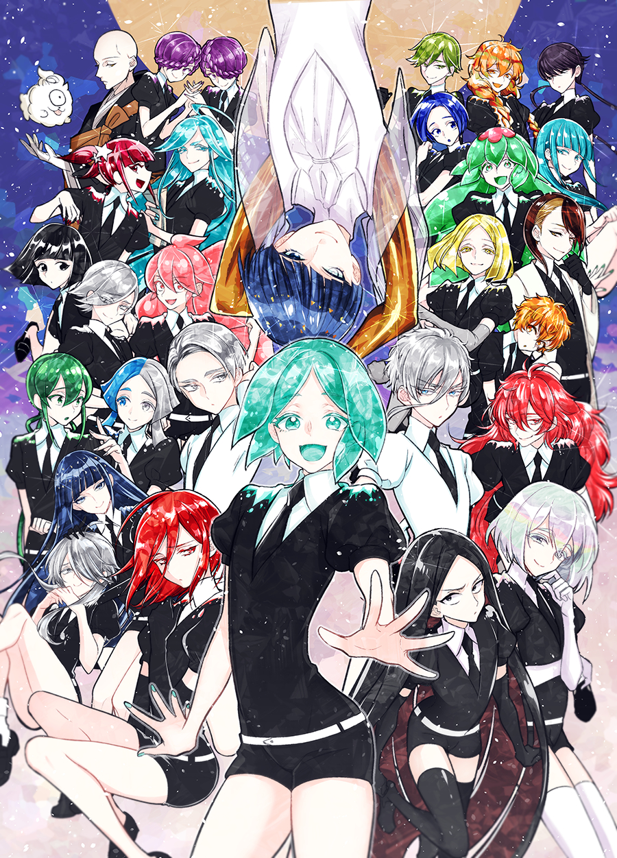 6+others ahoge alexandrite_(houseki_no_kuni) amethyst_(houseki_no_kuni) androgynous antarcticite aqua_eyes aqua_hair asymmetrical_hair bald bangs benitoite_(houseki_no_kuni) black_eyes black_hair blonde_hair blue_eyes blue_hair blunt_bangs bort braid colored_eyelashes crystal_hair diamond_(houseki_no_kuni) dual_persona elbow_gloves euclase_(houseki_no_kuni) everyone eyes_visible_through_hair gem_uniform_(houseki_no_kuni) ghost_quartz_(houseki_no_kuni) gloves golden_arms goshenite_(houseki_no_kuni) green_eyes green_hair grey_eyes grey_hair hair_between_eyes hair_over_one_eye hemimorphite_(houseki_no_kuni) heterochromia highres houseki_no_kuni interlocked_fingers jade_(houseki_no_kuni) japanese_clothes kesa kongou_sensei labcoat lapis_lazuli_(houseki_no_kuni) long_bangs long_hair looking_at_viewer md5_mismatch moon morganite_(houseki_no_kuni) morino_bambi multicolored_hair multiple_others necktie neptunite_(houseki_no_kuni) obsidian_(houseki_no_kuni) open_mouth orange_eyes orange_hair outstretched_hand padparadscha_(houseki_no_kuni) peridot_(houseki_no_kuni) phosphophyllite phosphophyllite_(ll) pink_eyes pink_hair purple_eyes purple_hair rainbow_hair red_beryl_(houseki_no_kuni) red_eyes red_hair rutile_(houseki_no_kuni) see-through shinsha_(houseki_no_kuni) shiro_(houseki_no_kuni) short_hair short_hair_with_long_locks silver_eyes silver_hair smile sparkle sphene_(houseki_no_kuni) spoilers thick_eyebrows thighhighs twintails upside-down watermelon_tourmaline_(houseki_no_kuni) wavy_hair white_eyes yellow_diamond_(houseki_no_kuni) yellow_eyes zircon_(houseki_no_kuni)