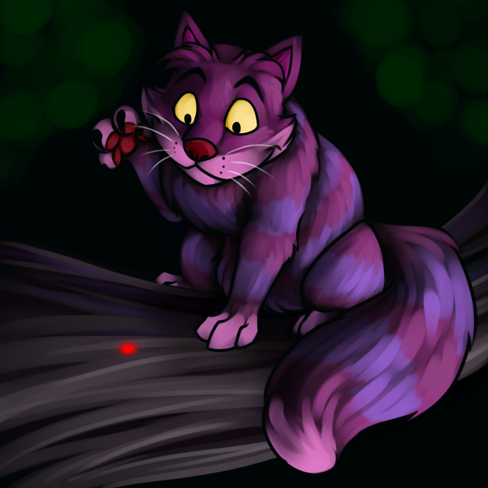 2012 alice_in_wonderland amocin cat cheshire_cat digital_media_(artwork) feline feral fur laser mammal night outside paws solo tree