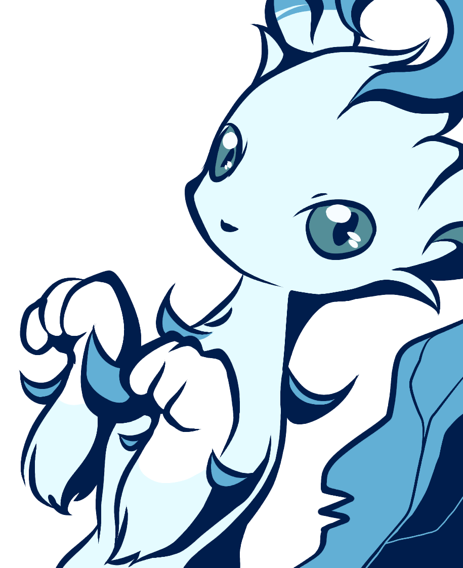 alternate_color black_eyes creatures_(company) dutch_angle game_freak gen_4_pokemon green_sclera hands_up leafeon looking_at_viewer monochrome muguet nintendo no_humans no_mouth paw_pose pokemon pokemon_(creature) simple_background solo white_background