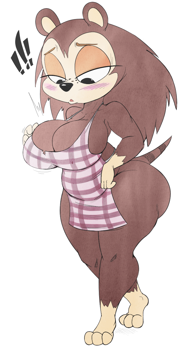 ! 3_fingers 3_toes animal_crossing anthro apron big_breasts big_butt biped blush breasts butt clothing colored digital_media_(artwork) female half-closed_eyes hedgehog hi_res mammal naked_apron nintendo purple_yoshi_draws sable_able slightly_chubby solo striped_tail stripes thick_thighs toes torn_clothing video_games voluptuous wide_hips
