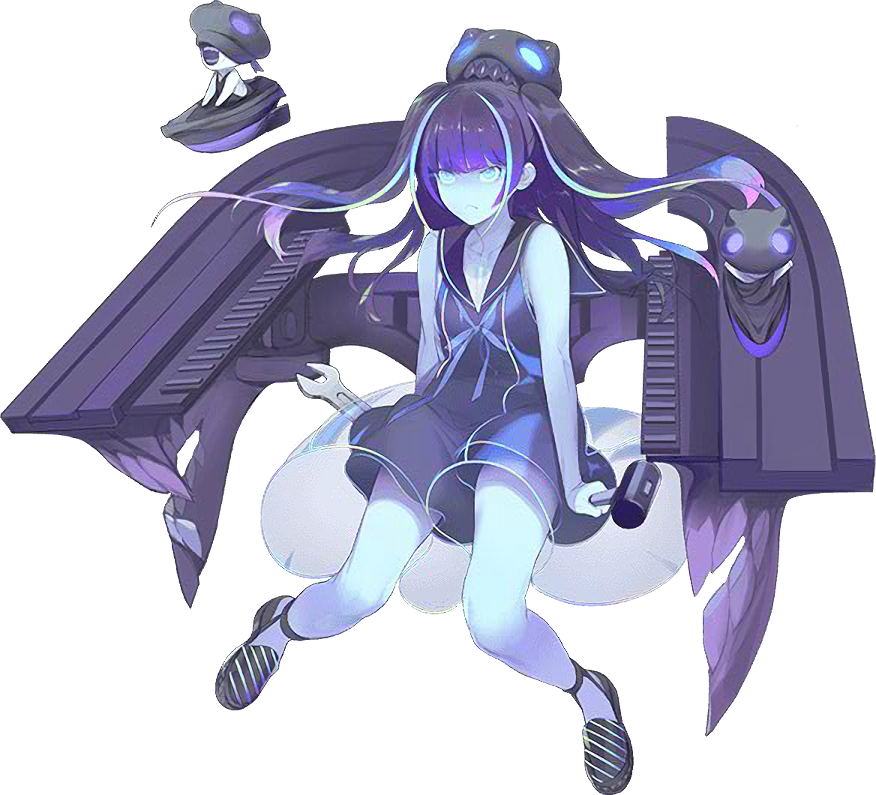 akira_(kadokawa) blue_eyes dock_hime full_body hammer kantai_collection long_hair machinery multicolored_hair official_art red_eyes shinkaisei-kan tools transparent_background twintails wrench