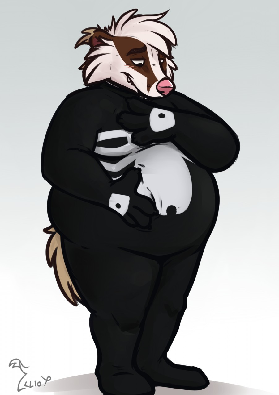 anthro badger binturongboy_(artist) blush cosplay costume male mammal marvel mustelid overweight overweight_male solo spider-man_(series) zentai