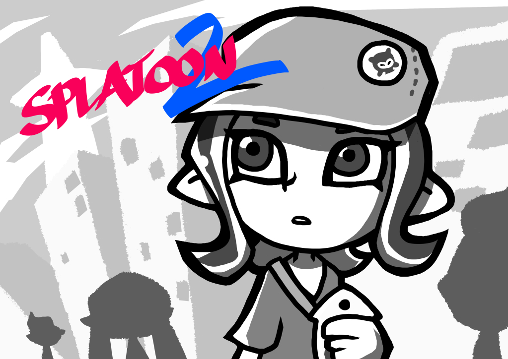 badge button_badge cellphone commentary copyright_name crossover english_commentary flat_color greyscale hat holding holding_phone inkling monochrome octarian octoling octorok open_mouth phone setz short_hair short_sleeves silhouette smartphone splatoon_(series) splatoon_2 splatoon_2:_octo_expansion spot_color tentacle_hair the_legend_of_zelda