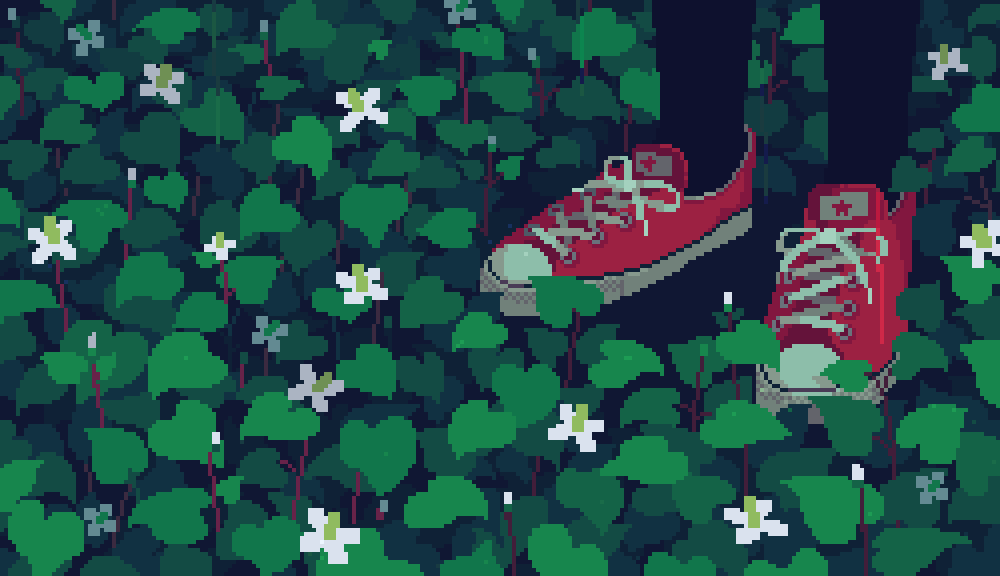 animated animated_gif converse flower leaf original out_of_frame pantyhose pixel_art plant rain red_footwear shoes sneakers solo standing toyoi_yuuta white_flower