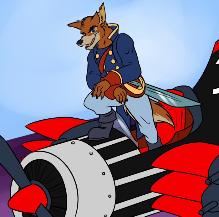 2016 aircraft airplane amocin anthro blue_eyes canine claws clothed clothing digital_media_(artwork) disney don_karnage fur looking_at_viewer machine male mammal melee_weapon paws simple_background smile solo sword talespin weapon wolf