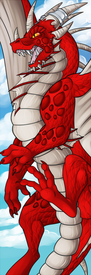 2016 amocin blizzard_entertainment bookmark claws cloud day digital_media_(artwork) dragon drogan_(amocin) fangs feral fin horn male open_mouth outside paws red_scales scales scalie sky solo teeth toe_claws tongue video_games warcraft wings