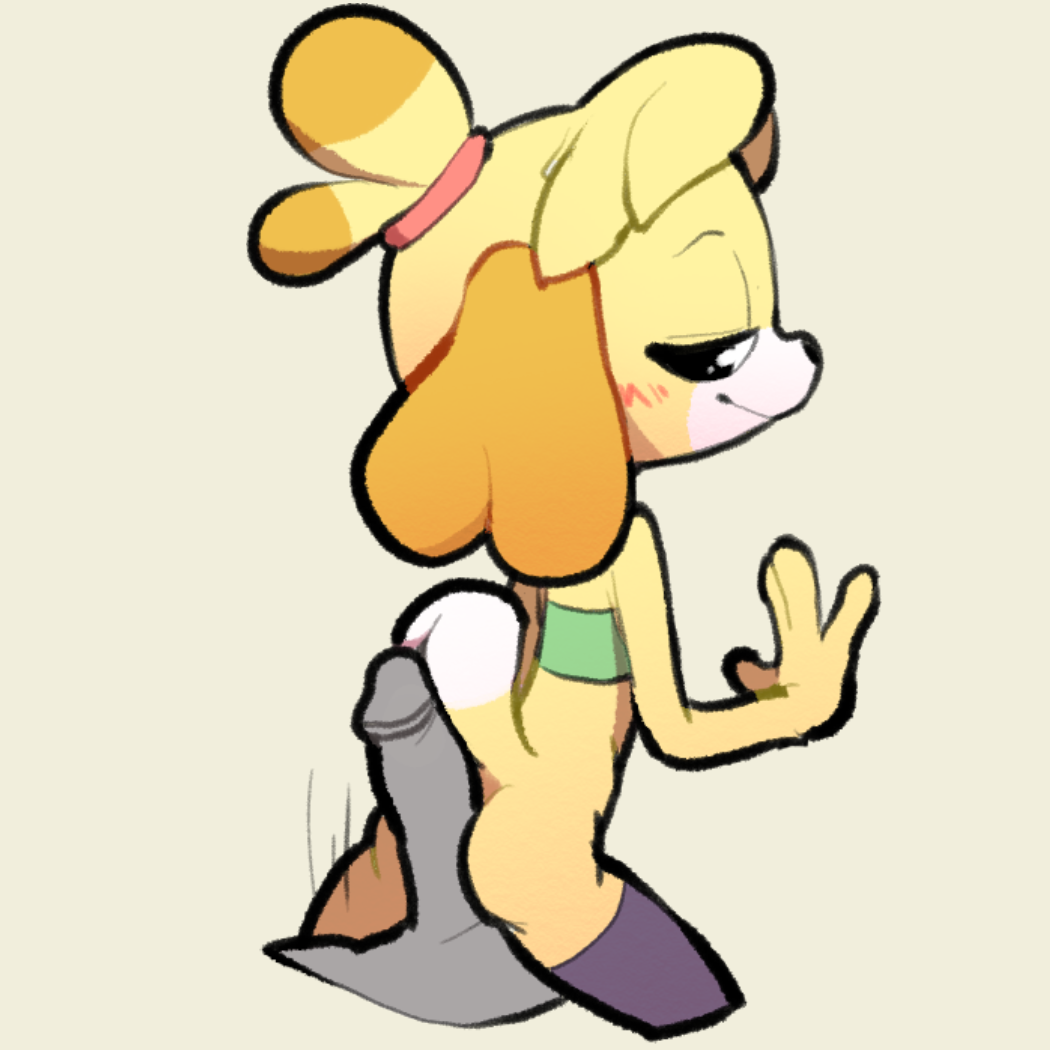 animal_crossing anthro bottomless butt canine clothed clothing dog female hot_dogging isabelle_(animal_crossing) itsunknownanon leggings legwear male male/female mammal nintendo penis shih_tzu simple_background solo_focus tube_top video_games