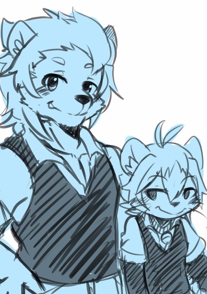 2016 age_difference anthro black_nose blush child clothed clothing cub duo eyebrows_visible_through_hair father father_and_son feline fully_clothed fur hair hand_on_hip inner_ear_fluff larger_male lion looking_at_another looking_at_viewer male mammal older_male pants parent restricted_palette saku1saya shirt simple_background size_difference smaller_male smile son vest whiskers white_background young younger_male