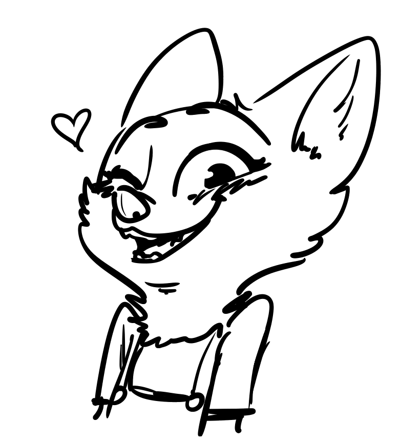 &lt;3 2018 anthro black_and_white blush bust_portrait canine cheek_tuft clothed clothing disney female fox fuel_(artist) looking_at_viewer mammal monochrome one_eye_closed open_mouth open_smile overalls portrait simple_background skye_(zootopia) smile solo tuft white_background wink zootopia
