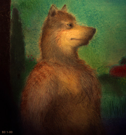 2000 anthro avatar_material bd black_nose canine colored_pencil_(artwork) date fur green_background mammal poker_face simple_background slightly_chubby solo traditional_media_(artwork) whiskers wolf
