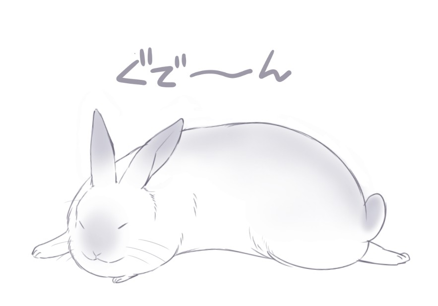 2015 ichthy0stega japanese_text lagomorph lying mammal rabbit simple_background solo text translation_request