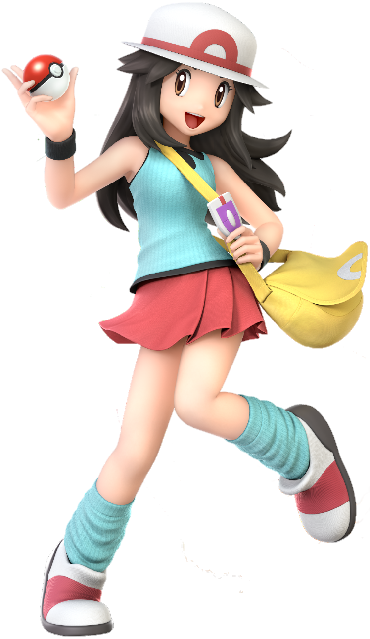 1girl bag blue_(pokemon) blue_tank_top brown_hair creatures_(company) game_freak hat leg_warmers long_hair looking_at_viewer nintendo open_mouth poke_ball pokemon pokemon_(game) pokemon_frlg pose shell shoes skirt sleeveless smile sneakers solo super_smash_bros. super_smash_bros_ultimate tank_top third-party_edit transparent_background