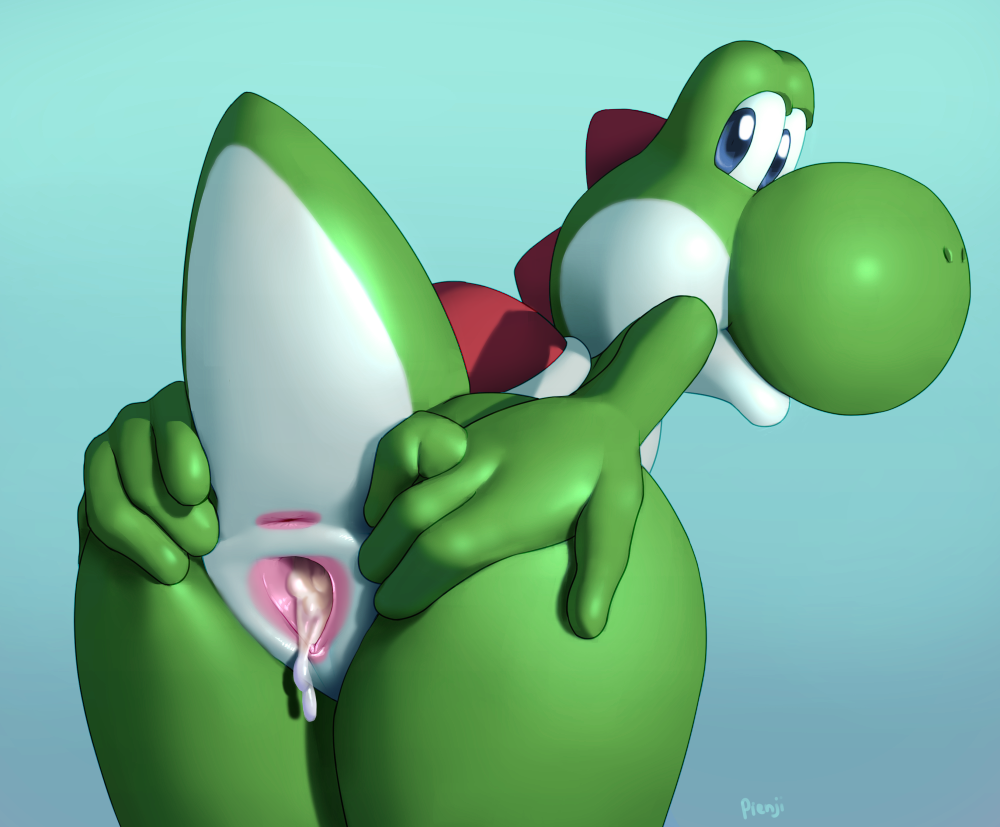 after_sex anthro blue_eyes butt cum cum_in_pussy cum_inside dinosaur edit female green_yoshi leaking looking_at_viewer looking_back mario_bros nintendo nude pienji presenting presenting_pussy pussy reptile scalie solo spread_pussy spreading video_games yoshi