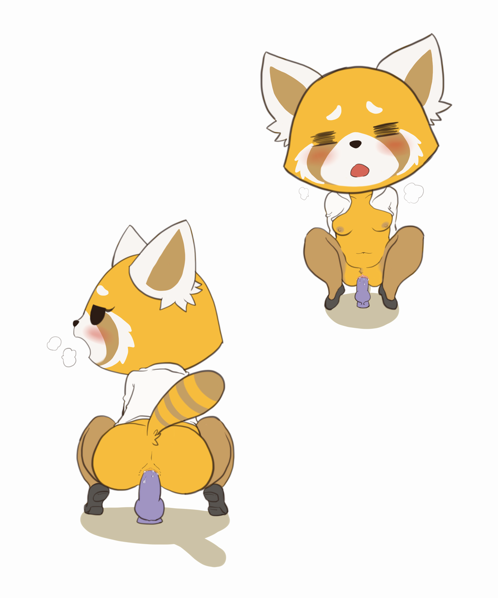 aggressive_retsuko anus black_eyes blush bottomless breasts breath butt clitoris clothed clothing collarbone crouching dildo female footwear full_body half-closed_eyes hi_res mammal masturbation multiple_angles navel nipples open_mouth open_shirt pussy pussy_juice rear_view red_panda retsuko sake_(pixiv) sex_toy shirt shoes simple_background small_breasts solo spread_legs spreading textless uncensored vaginal white_background