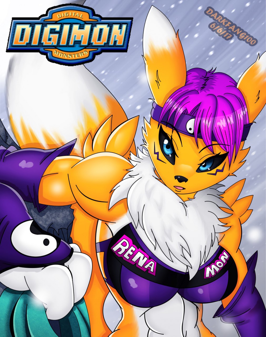 2017 breasts clothed clothing darkfang100 digimon female hair renamon solo