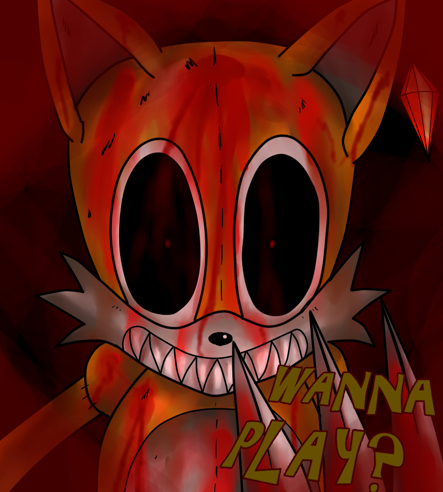 anthro big_eyes black_nose blood blood_on_arm blood_on_chest blood_on_face canine claws creepy digital_media_(artwork) fox front_view male mammal messy nightmare_fuel sharp_teeth smile solo sonic_(series) soul_devouring_eyes sssonic2 tails_doll teeth toony