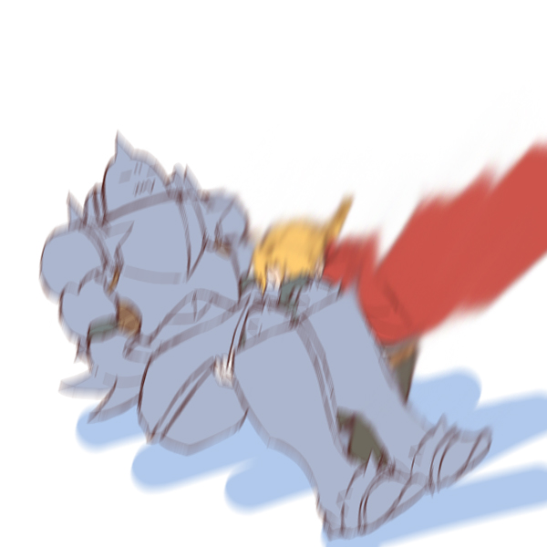 alphonse_elric armor blonde_hair blurry brothers carrying coat edward_elric falling full_armor full_body fullmetal_alchemist male_focus multiple_boys princess_carry red_coat siblings simple_background tabixneko white_background