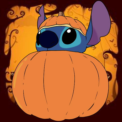 2018 alien black_eyes blue_body blue_nose brienoir digital_drawing_(artwork) digital_media_(artwork) disney experiment_(species) food fruit fur halloween holidays lilo_and_stitch male notched_ear pumpkin simple_background solo stitch tagme