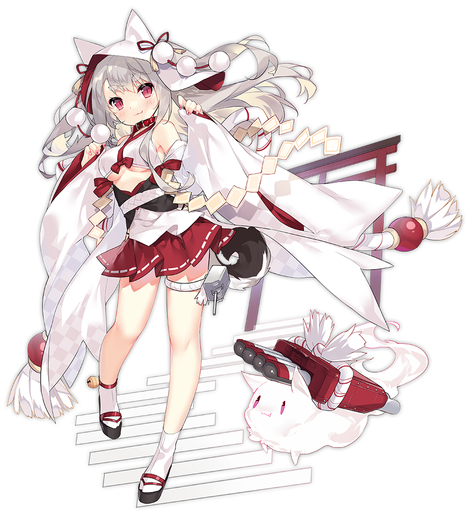 :3 animal animal_ears azur_lane bell blush breasts cleavage closed_mouth dress eyebrows_visible_through_hair full_body grey_hair large_breasts long_hair looking_at_viewer official_art red_eyes red_skirt sandals saru skirt smile socks solo thick_eyebrows transparent_background underboob wedding_dress white_legwear yuudachi_(azur_lane)