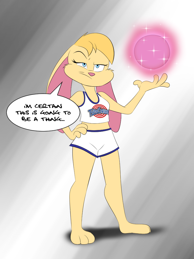 2018 anthro ball bare_legs bare_shoulders barefoot basketball_shorts bianca_(spyro) blonde_hair blue_eyes breasts clothed clothing cosplay digital_media_(artwork) english_text female fur hair hand_on_hip hi_res humanoid lagomorph levitation lola_bunny long_ears looking_at_viewer looney_tunes magic mammal midriff mysteryfanboy91 pink_nose rabbit raised_eyebrow shirt shorts simple_background solo space_jam speech_bubble spyro_the_dragon standing tank_top text unamused video_games warner_brothers