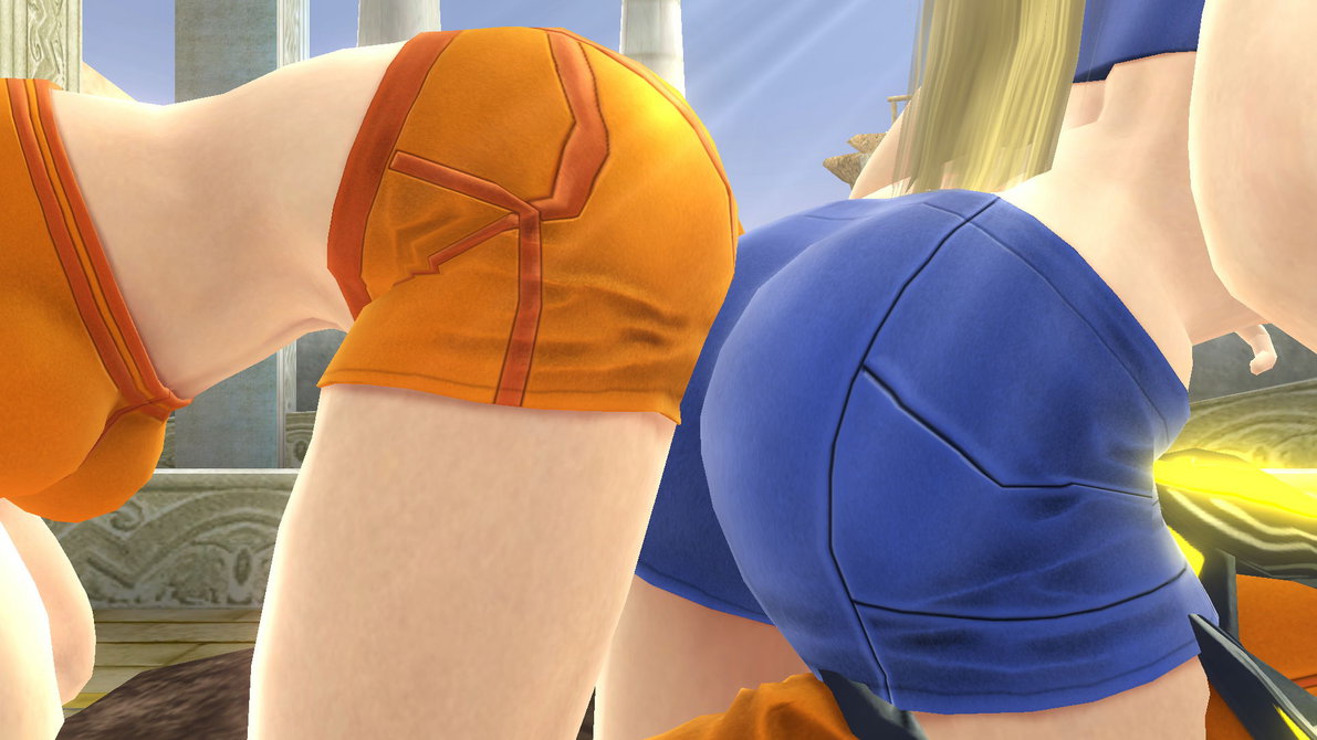 2girls 3d ass ass_focus hips huge_ass metroid multiple_girls nintendo samus_aran shorts solo super_smash_bros thick_thighs thighs tied_hair wide_hips