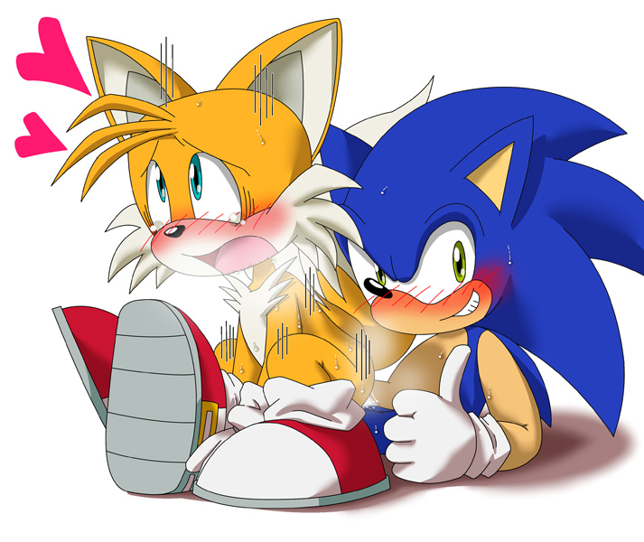 &lt;3 2018 anal anthro blue_eyes blush canine clothing cum duo footwear fox gloves green_eyes hedgehog looking_pleasured male male/male mammal miles_prower motion_lines naughty_face open_mouth orgasm pasaran sex simple_background sonic_(series) sonic_the_hedgehog sweat tears video_games