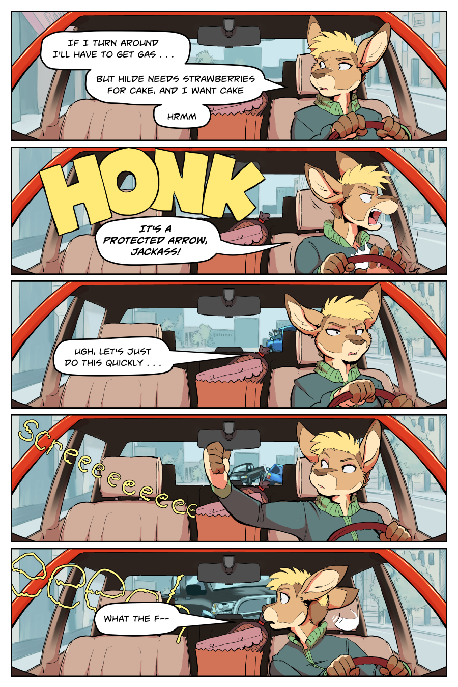 ... 2018 a&amp;h_club adrian_gray anthro blonde_hair car clothed clothing comic dialogue digital_media_(artwork) driving english_text fur hair kangaroo mammal marsupial rick_griffin speech_bubble text vehicle