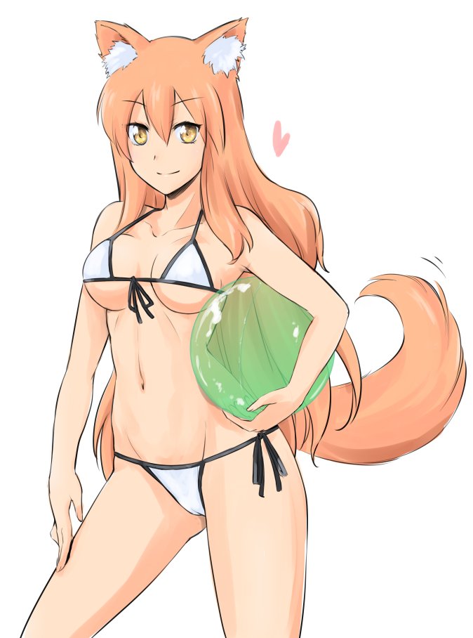 animal_ear_fluff animal_ears ball bangs beachball bikini blonde_hair blush breasts cameltoe commentary_request contrapposto cowboy_shot eyebrows_visible_through_hair fate/extra fate/extra_ccc fate/extra_ccc_fox_tail fate/grand_order fate_(series) fox_ears fox_tail hair_between_eyes hand_on_own_thigh heart large_breasts long_hair looking_at_viewer navel onaya_masakazu side-tie_bikini smile solo suzuka_gozen_(fate) swimsuit tail underboob yellow_eyes