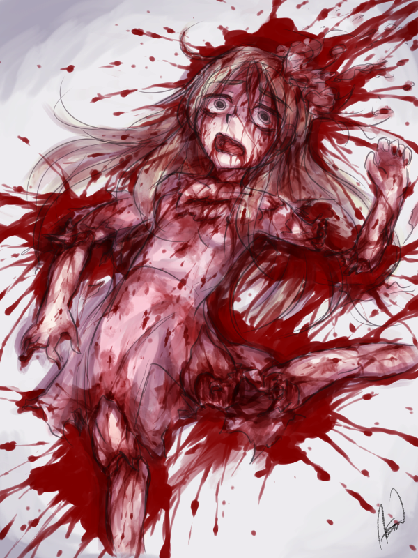 aosora_(mizore) blood commentary commentary_request death dress english_commentary guro long_hair lying on_back original partial_commentary short_sleeves solo