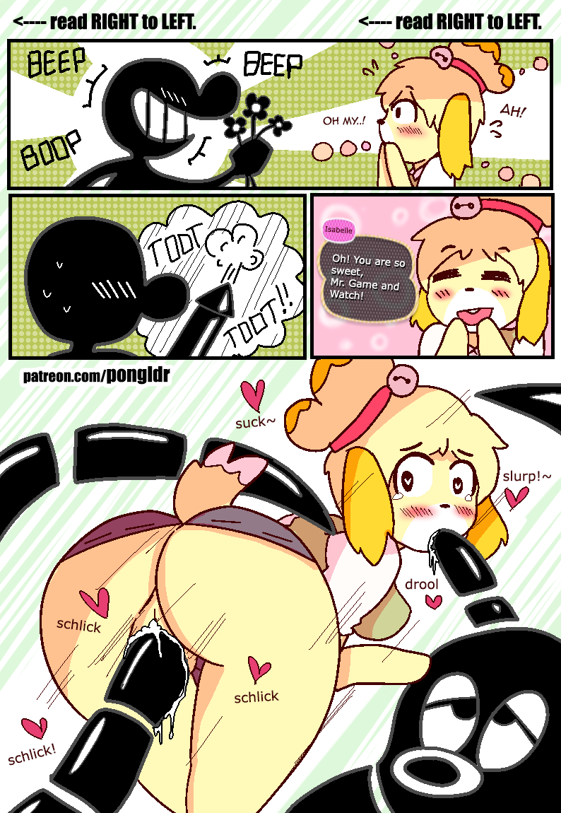2018 animal_crossing anthro butt canine clothed clothing comic_page crossover dog english_text female fur game_and_watch isabelle_(animal_crossing) male male/female mammal mr._game_and_watch nintendo oral oral_penetration penetration pongldr pussy shih_tzu simple_background smile super_smash_bros super_smash_bros._ultimate tentacle_sex tentacles text vaginal vaginal_penetration video_games yellow_fur