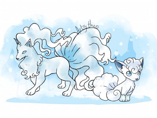 2017 3_toes abstract_background alolan_ninetales alolan_vulpix ambiguous_gender artsy-theo beady_eyes blue_background blue_eyes blue_fur blue_nose blue_theme canine cool_colors digital_drawing_(artwork) digital_media_(artwork) duo evolutionary_family feral fluffy fluffy_tail full-length_portrait fur fur_tuft head_tuft inner_ear_fluff level_difference long_tail mammal markings multi_tail multicolored_fur neck_tuft nintendo pok&eacute;mon pok&eacute;mon_(species) portrait quadruped regional_variant side_view signature simple_background sitting size_difference snout snow snowing socks_(marking) standing style_parody toes toony tuft two_tone_fur video_games white_fur white_tail