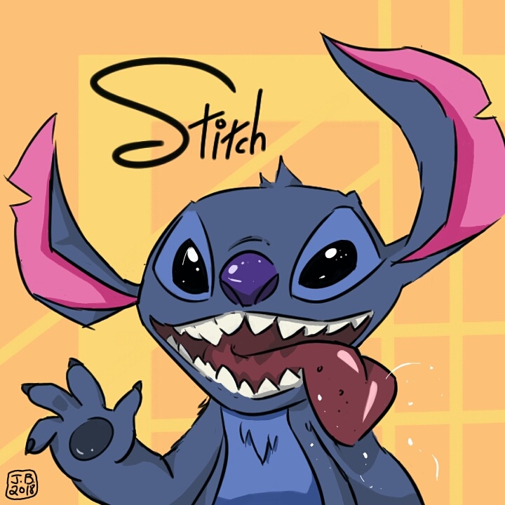 2018 4_fingers alien black_eyes blue_claws blue_fur blue_nose blue_pawpads character_name chest_tuft claws digital_drawing_(artwork) digital_media_(artwork) disney experiment_(species) fur head_tuft junbowman lilo_and_stitch looking_at_viewer notched_ear open_mouth open_smile pawpads simple_background smile solo stitch tongue tongue_out tuft waving
