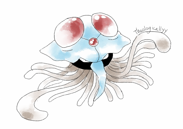 2015 ambiguous_gender artsy-theo black_body black_eyes blue_body cnidarian digital_drawing_(artwork) digital_media_(artwork) feral floating forehead_gem front_view full-length_portrait gem grey_tentacles looking_at_viewer marine multicolored_body nintendo pok&eacute;mon pok&eacute;mon_(species) portrait proboscis red_body ruby_(gem) signature simple_background slit_pupils solo style_parody suspended_in_midair tentacles tentacruel toony video_games white_background