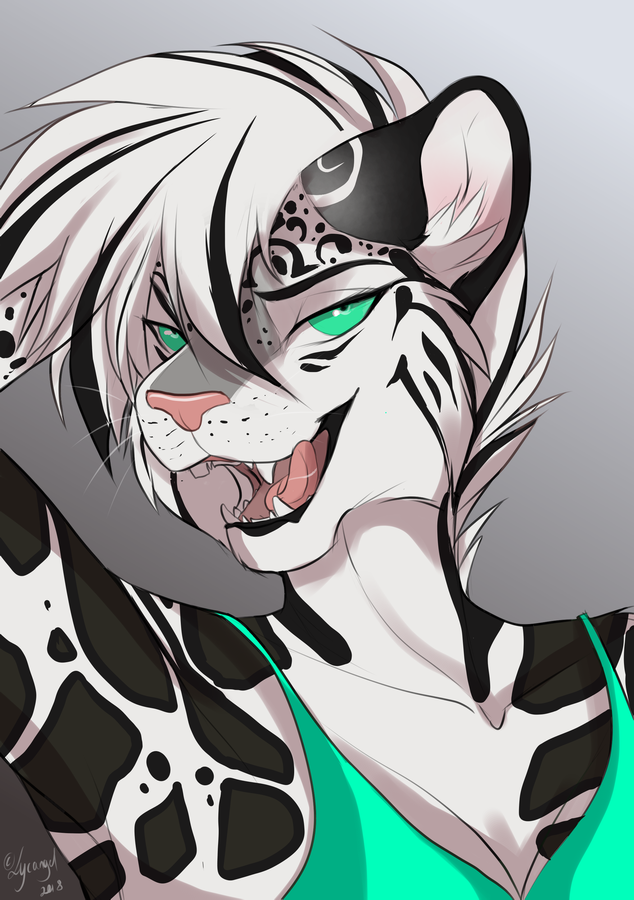 2018 anthro bust_portrait clouded_leopard digital_media_(artwork) feline female green_eyes hair headshot_portrait leopard licking licking_lips looking_at_viewer lycangel mammal open_mouth portrait smile teeth tongue tongue_out white_hair