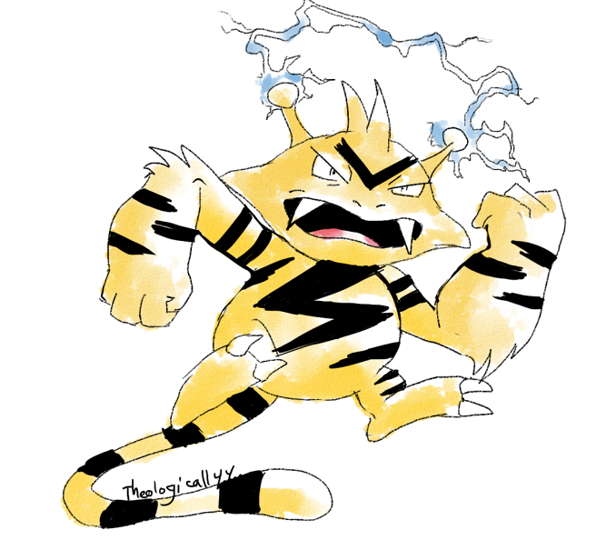 2015 2_toes 4_fingers ambiguous_gender angry anthro artsy-theo biped black_fur black_markings black_stripes black_tail claws digital_drawing_(artwork) digital_media_(artwork) elbow_tufts electabuzz electricity facial_markings featureless_crotch fist forehead_markings full-length_portrait fur fur_tuft head_tuft horn long_tail mammal markings multicolored_fur nintendo nude ossicones pok&eacute;mon pok&eacute;mon_(species) portrait ringtail signature simple_background solo spread_legs spreading striped_fur stripes style_parody suspended_in_midair toe_claws toes toony tuft two_tone_fur two_tone_tail video_games white_background white_claws yellow_fur yellow_horn yellow_tail