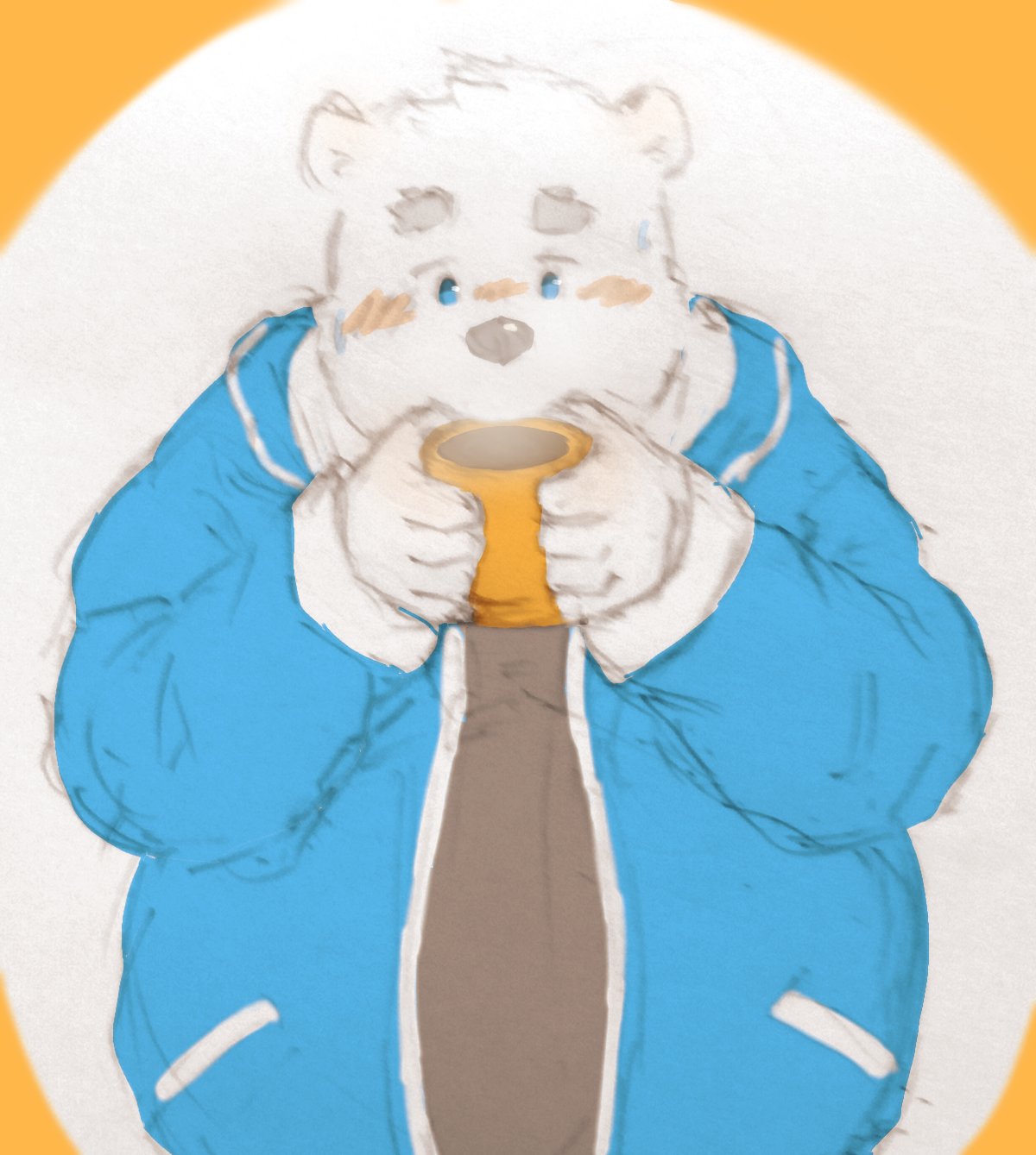 2018 anthro bear blush clothing drinks fur hoodie humanoid_hands male mammal maron2475 overweight overweight_male polar_bear shirane_kan solo utau white_fur