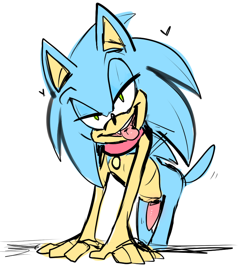 &lt;3 animal_genitalia bedroom_eyes collar collar_tag half-closed_eyes leaning leaning_forward male monsterdongles penis seductive simple_background sonic_(series) sonic_the_hedgehog spines teeth tongue tongue_out white_background