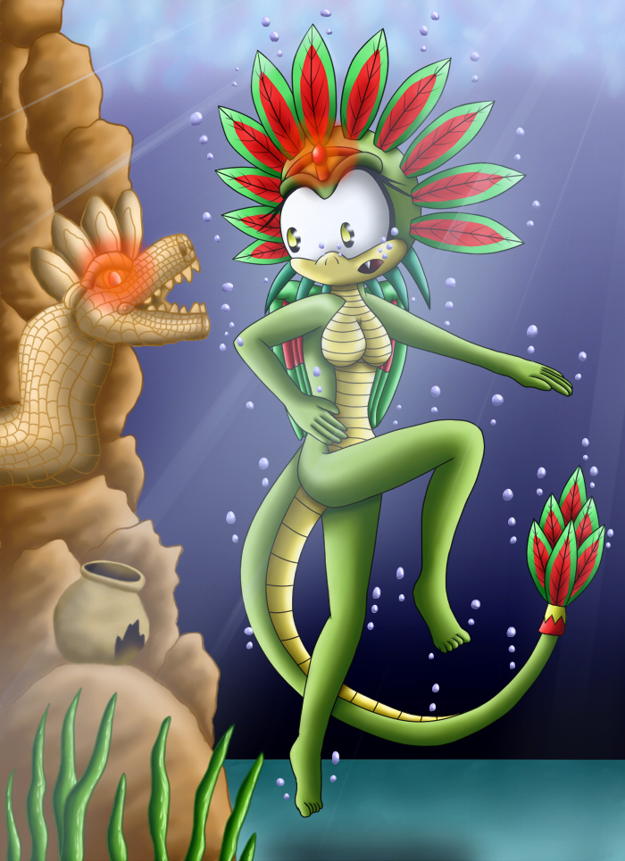 chipthehedgehog cute diving fan_character female ichtaca invalid_tag mayan nude quetzalcoatl repitle reptile scalie series snake sonic_(series) swim water