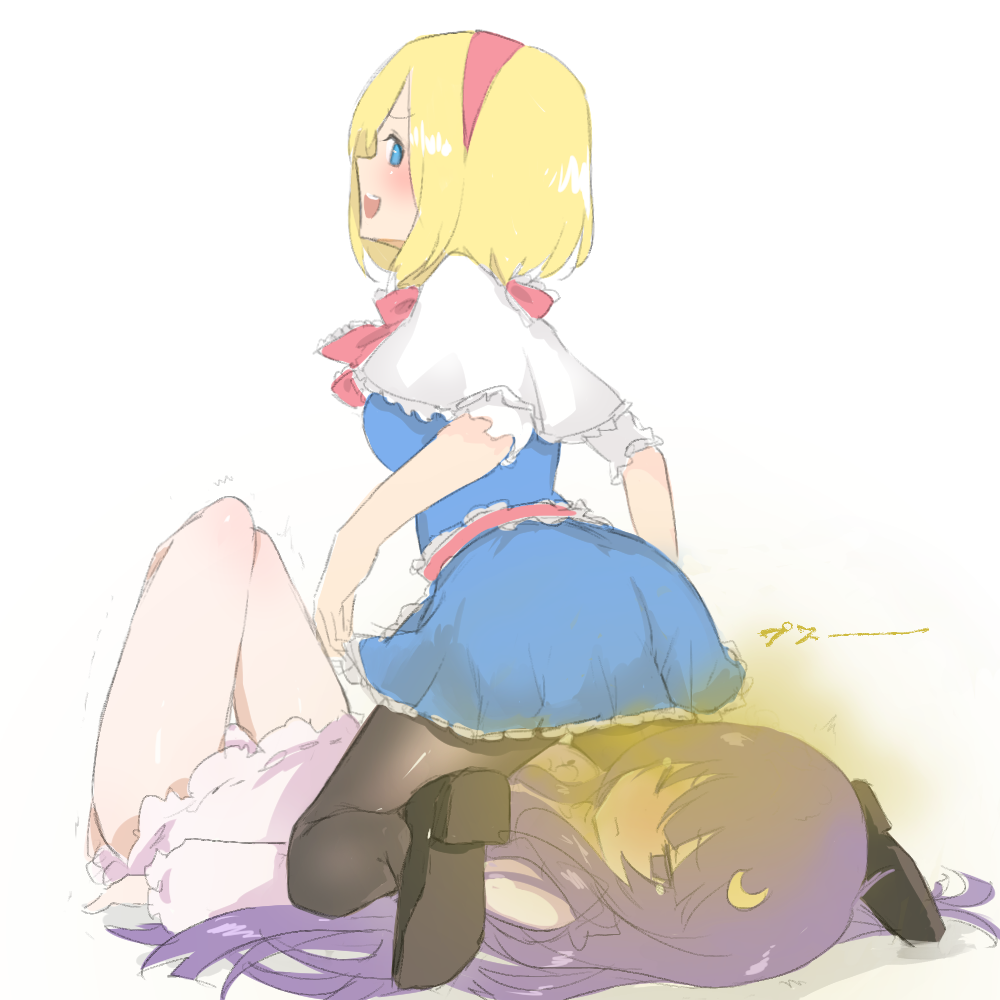 2girls artist_request bdsm fart farting femdom from_behind girl_on_top maid multiple_girls original tagme touhou