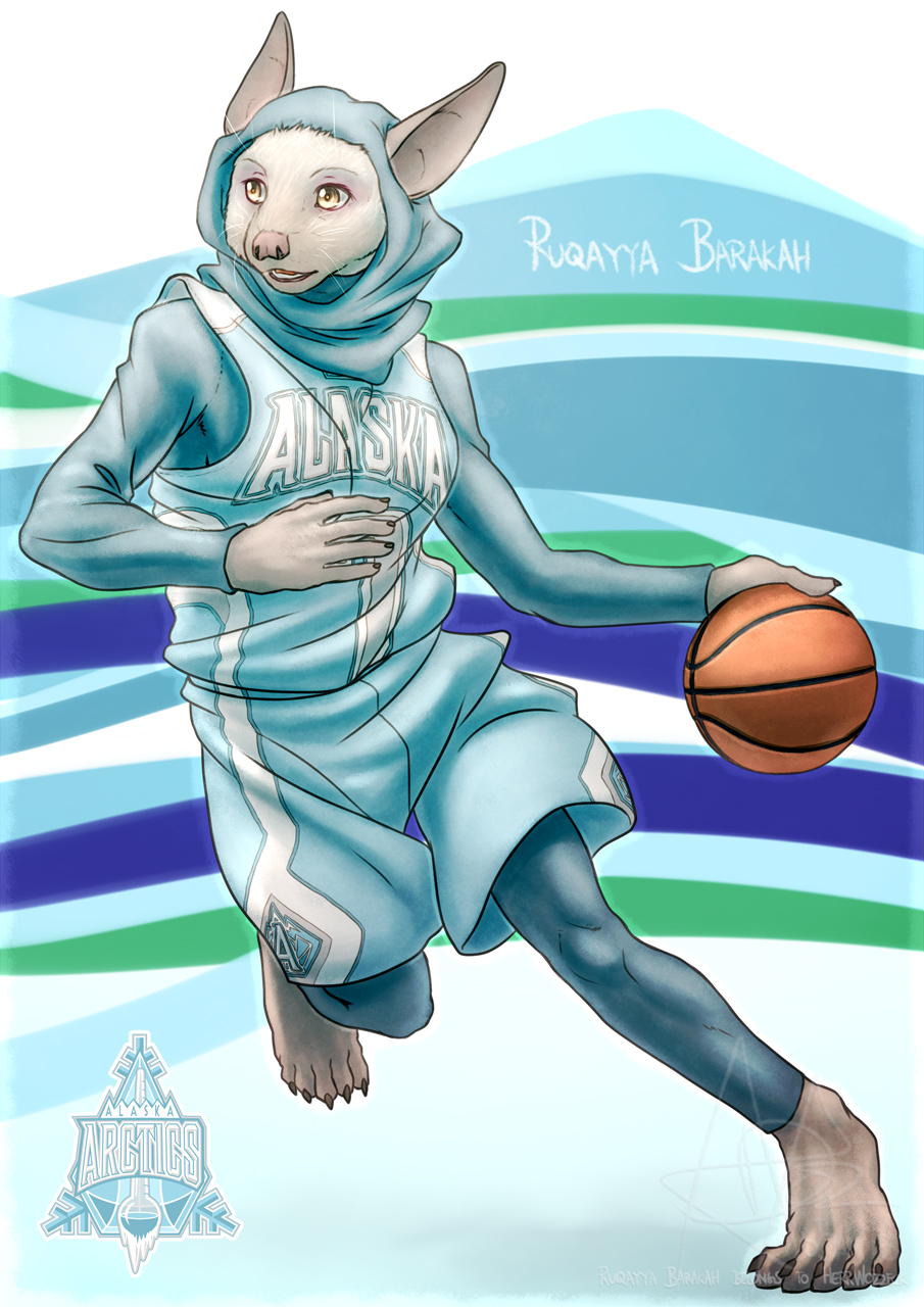 2017 5_fingers 5_toes abstract_background action_pose ada_oz anthro ball barefoot basketball basketball_(ball) basketball_uniform biped black_claws brandt's_hedgehog breasts character_name claws clothed clothing cool_colors digital_drawing_(artwork) digital_media_(artwork) english_text eulipotyphlan fba feet female front_view full-length_portrait fur furgonomics grey_eyes grey_fur grey_nose hedgehog hijab holding_ball holding_object humanoid_feet lighting logo looking_aside looking_away mammal medium_breasts open_mouth open_smile outline plantigrade portrait pose raised_leg ruqayya_barakah shadow smile snout solo sportswear text toe_claws toes uniform watermark whiskers