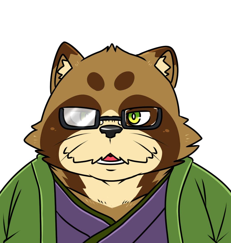 2018 anthro brown_fur canine clothing eyewear fur glasses male mammal robe slightly_chubby solo tanuki tenugui tiri_mama