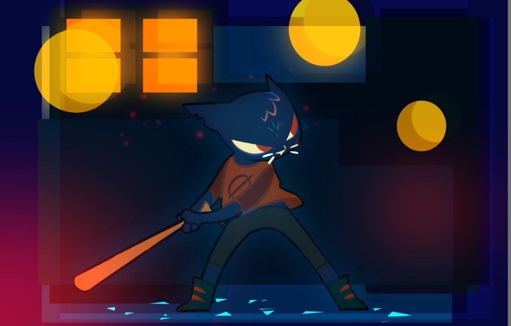 0 angry anthro baseball_bat better_version_at_source clothed clothing feline female footwear glass hair mae_(nitw) mammal night_in_the_woods notched_ear quis-ical red_eyes shoes solo weapon whiskers